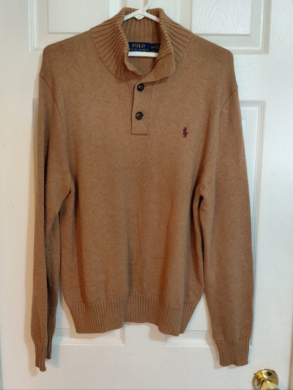 Vintage Polo Ralph Lauren Tan Cotton Knit Henley Sweater